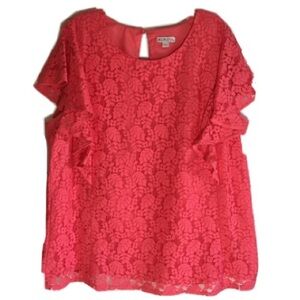 Merona Coral Pink Lace Ruffle Sleeve Blouse, [Sz XXL]